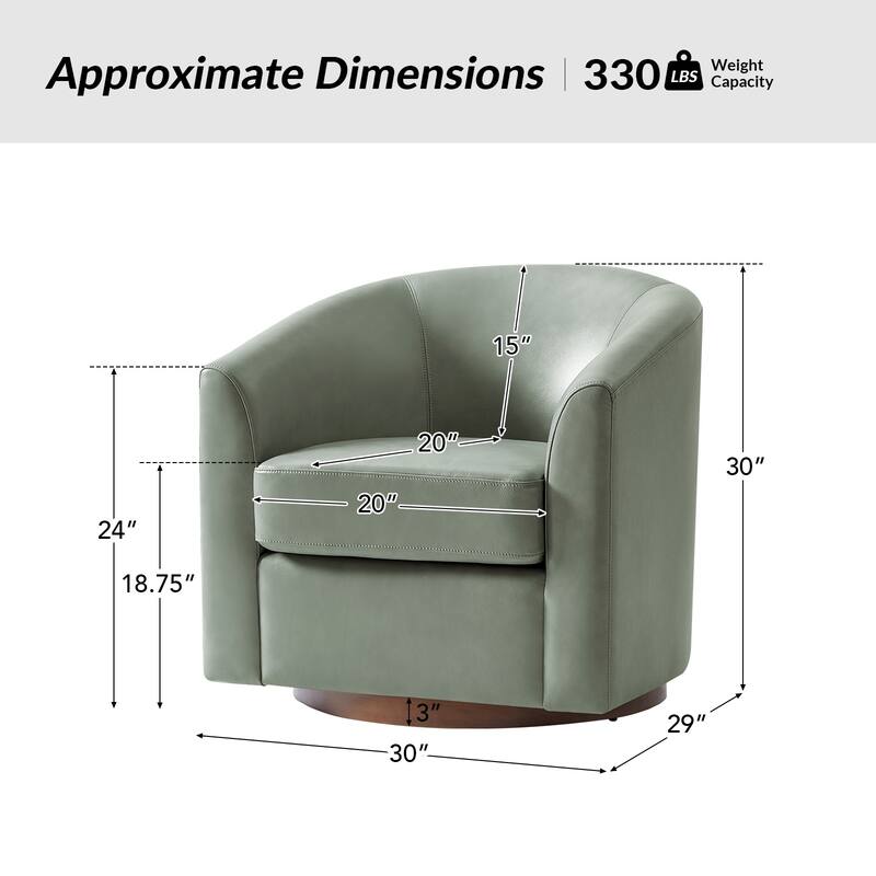 Althea Modern Genuine Leather Swivel Barrel Chair with Solid Wood Base By HULALA HOME