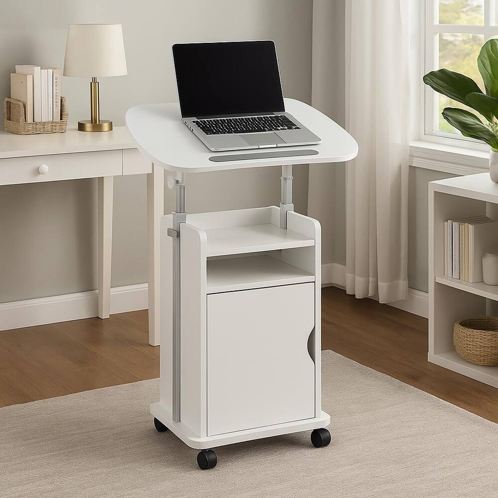 Rolling Laptop Cart Sit-to-Stand with Adjustable Height & Storage