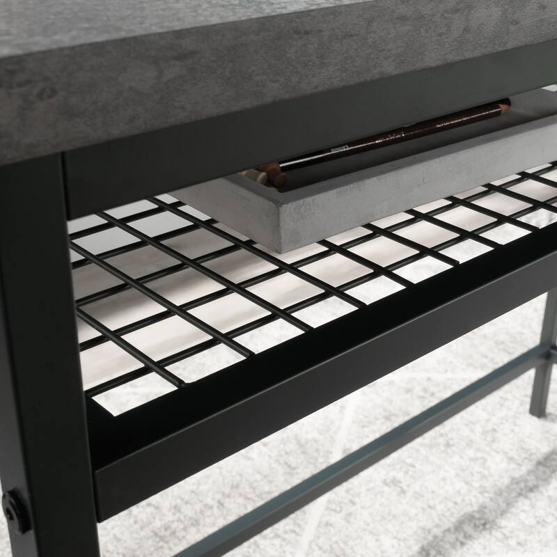 Wood Writing Desk with Adjustable Shelves, Gray