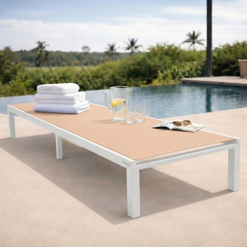 Marlin Outdoor Reclining Aluminum Chaise Lounge Chair with Breathable Mesh Sling Fabric, Non-Slip Foot Pads for Patio & Poolside