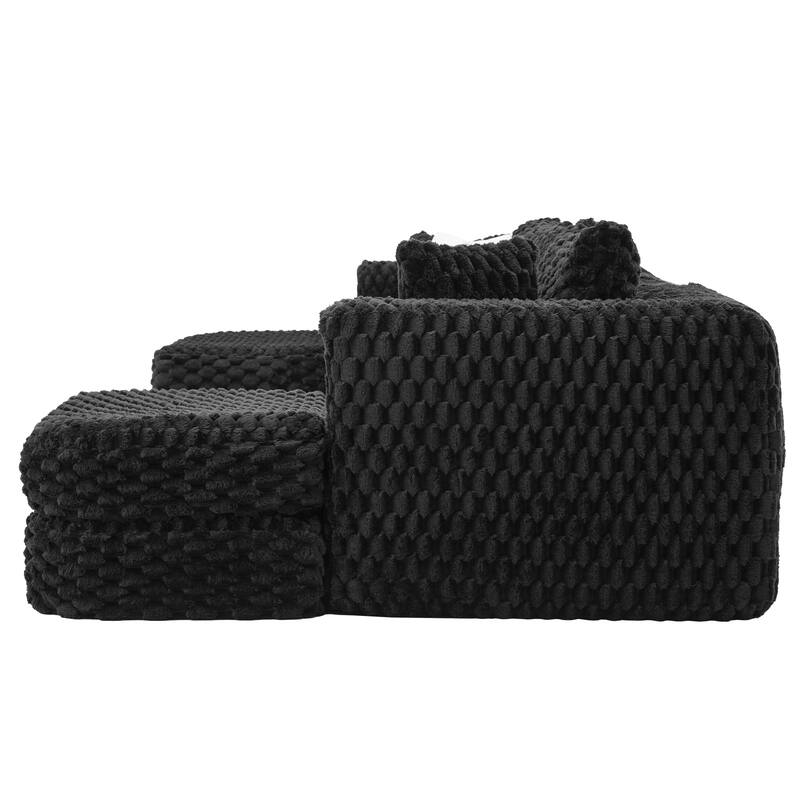 Modular Sectional Sofa with Bubble Velvet Upholstery, 2 Movable Ottomans and 4 Throw Pillows for Living Room