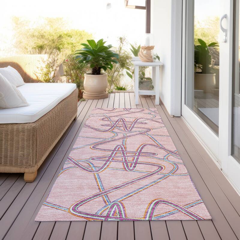 Machine Washable Indoor/ Outdoor Contemporary Links Chantille Rug - Pink - 2'3" x 7'6"