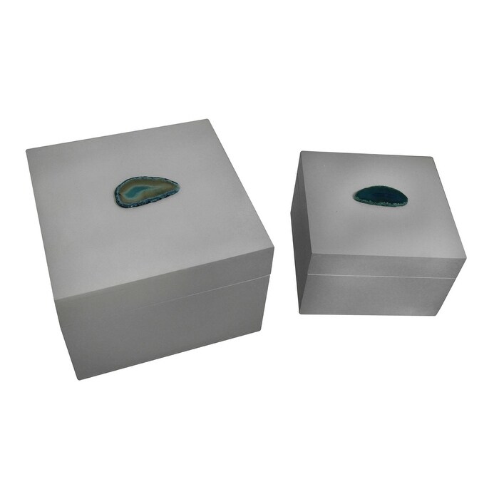 Shop Pair Of Glossy White Decorative Boxes With Blue Agate Accents