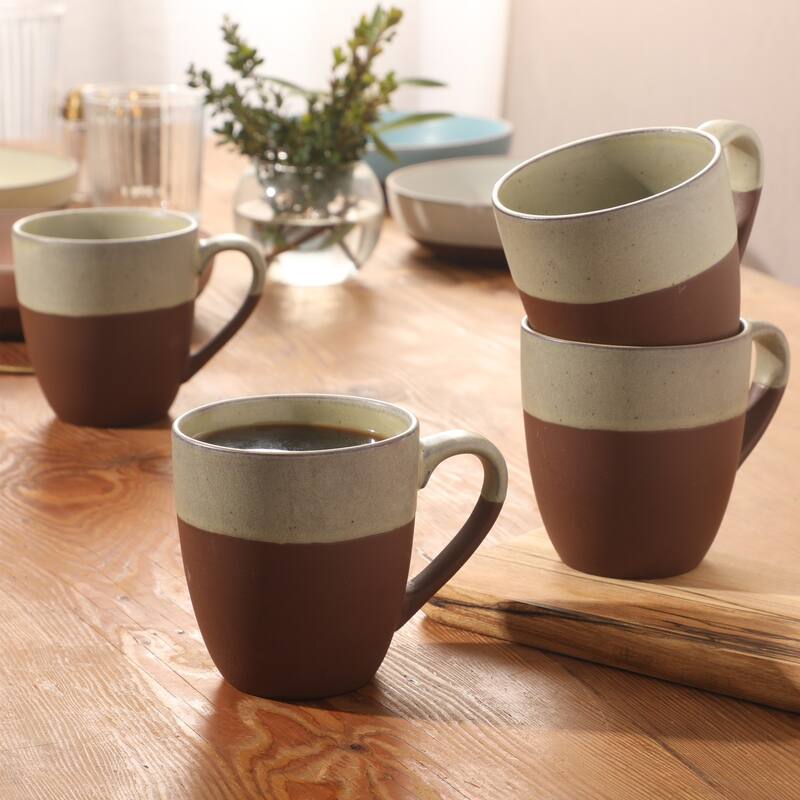 Gibson Elite William Crest 4 Piece Coffee Mug Set, 15oz Stoneware Cups, Reactive Glaze Finish, Round Large Coffee Mugs