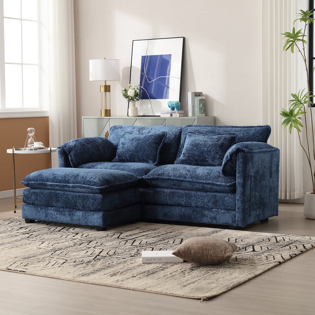 76'' Oversized Chenille Loveseat Sofa with Movable Ottoman Small Sofa for Apartment