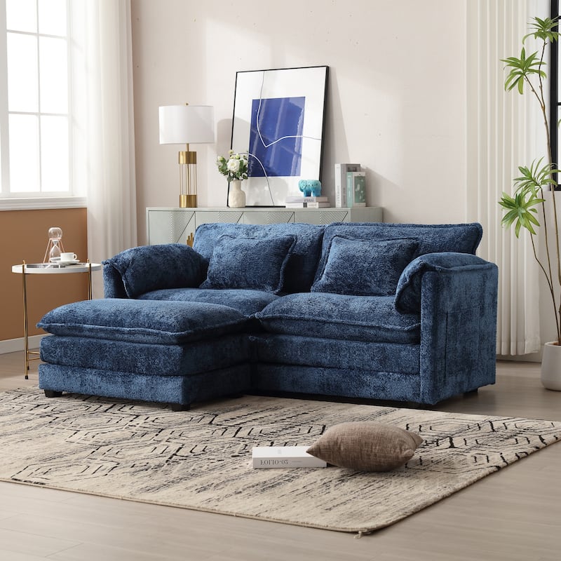 L-shape Sectional with Chaise, Loveseat Recliner Sofa with Side Pocket - Navy
