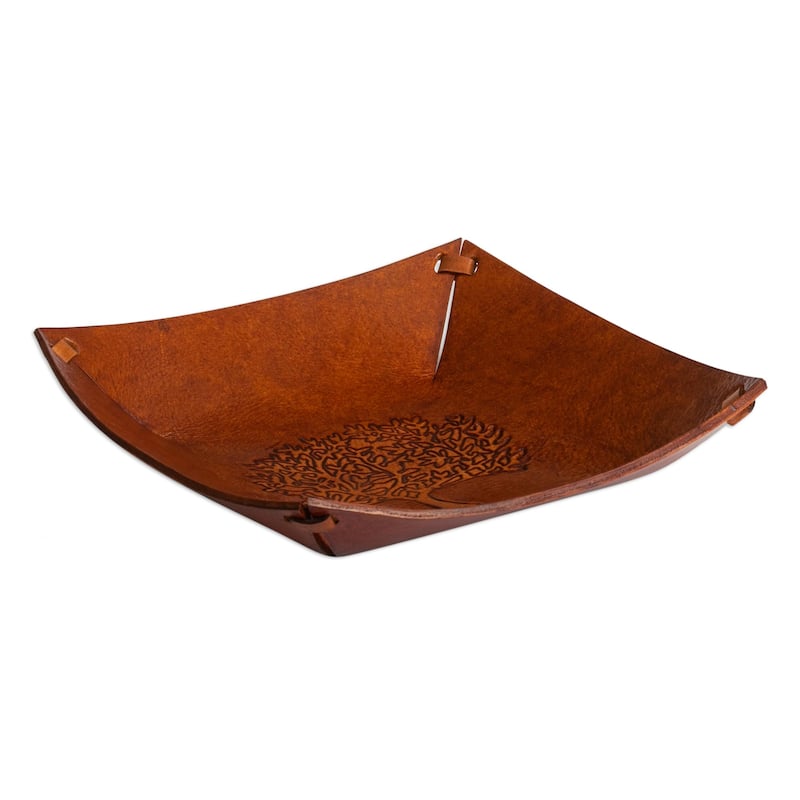 Novica Handmade Sienna Tree Tooled Leather Catchall