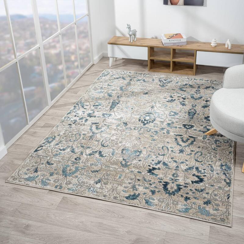 Luxe Weavers Vintage Floral Area Rug, Indoor Carpet - 8x10 - Blue