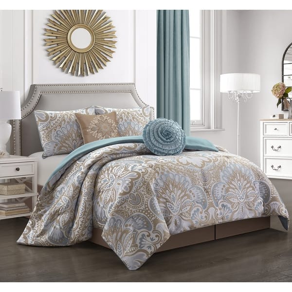 slide 2 of 14, Porch & Den Summerfield Jacquard Medallion 6-piece Comforter Set Blue/Gold - King
