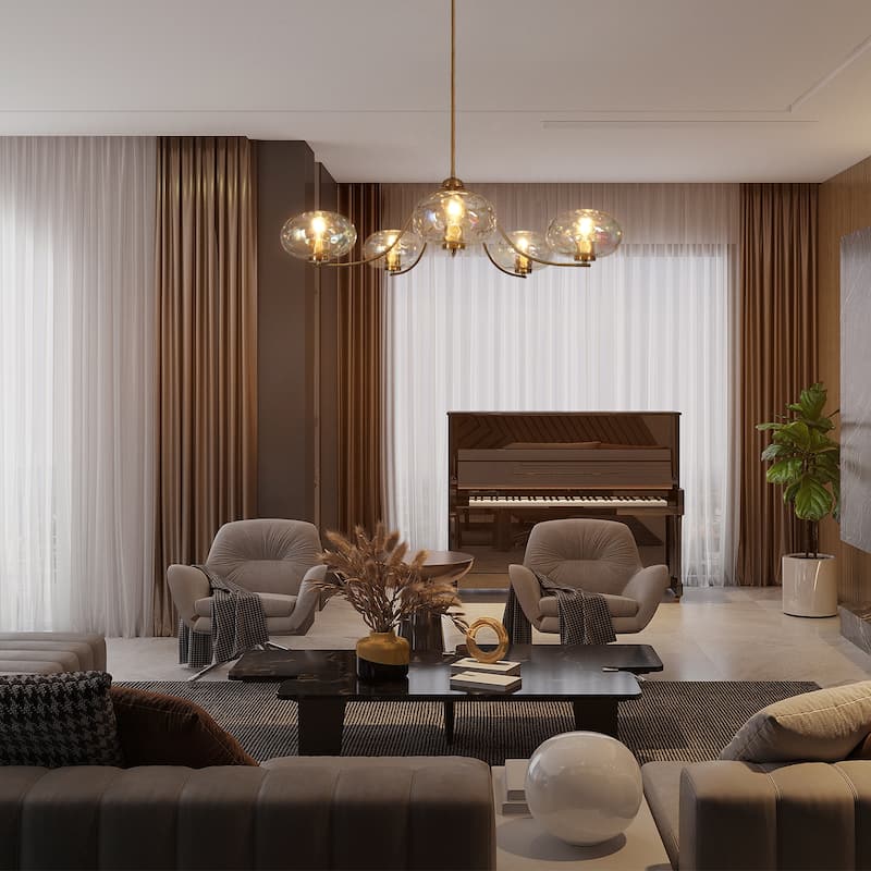 Modern Glam Gold 5-Light Oversized 41.5 in. W Chandelier with Textured Colored Art Glass Shade for Dining Room Bedroom