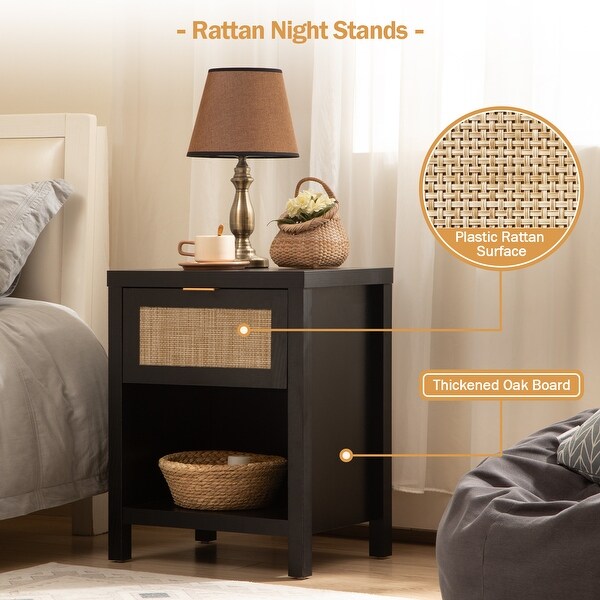 SICOTAS Rattan Nightstand Set of 2, Boho Tall Night Stand with C 並行輸入品 SICOTAS Farmhouse 1-Drawer Rattan Nightstand Set of 2 - On Sale