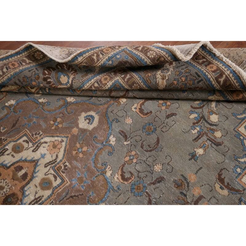 Gray Distressed Tabriz Vintage Persian Area Rug Handmade Wool Carpet - 7'7" x 11'2"