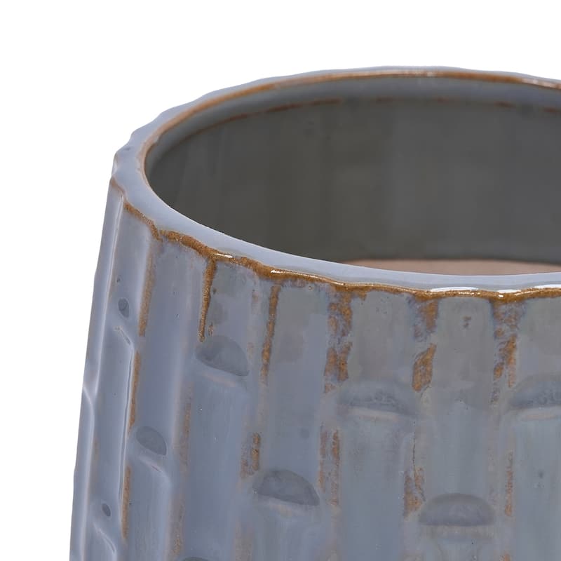 Set of 2 Handmade Ceramic Planters, Includes Saucers, Vertical Ribbed