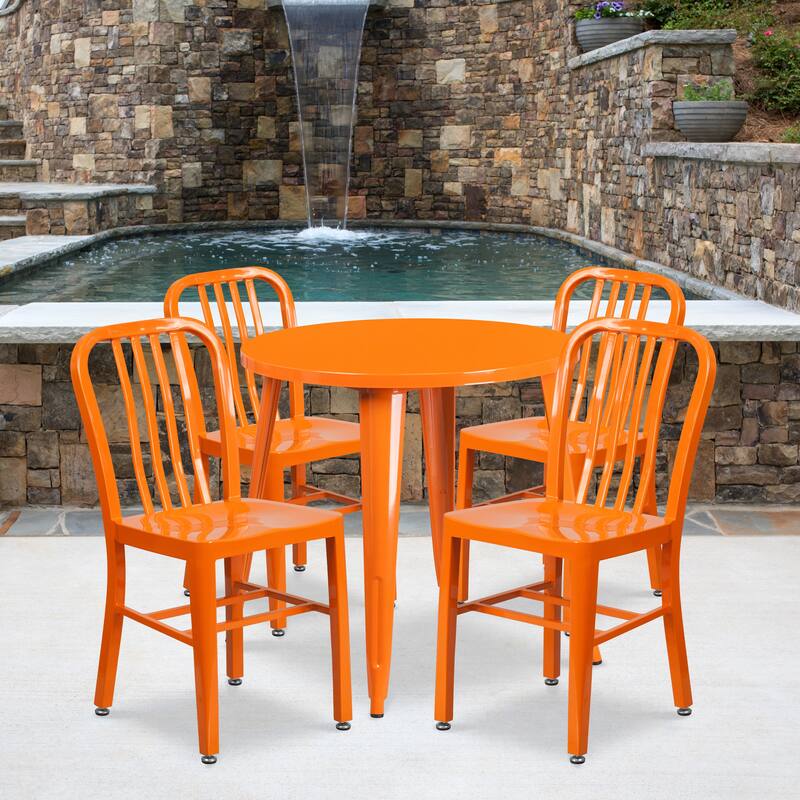 30-inch Round Metal Table and Chairs 5-piece Set - Orange