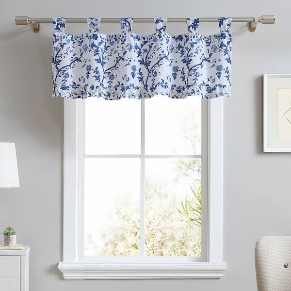 slide 1 of 3, Laura Ashley Elise Cotton Tab Top Blue Window Valance - 50 x 20 50 x 20