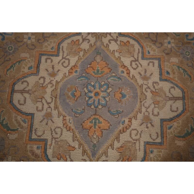Tabriz Persian Vintage Area Rug Hand-Knotted Blue Wool Carpet - 9'10"x 12'9"
