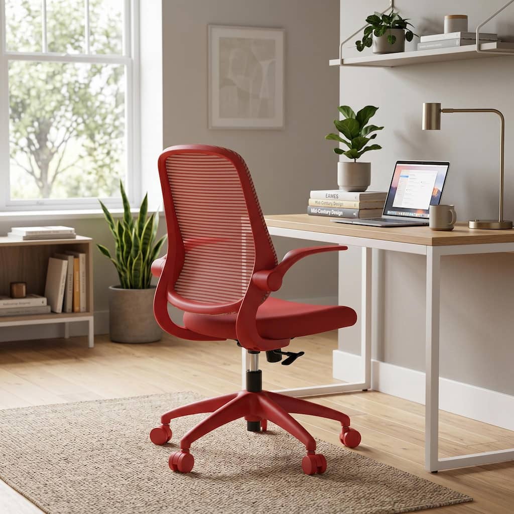FurnitureR Ergonomic Mesh Office Chair, 350 lb Capacity Desk Chair with Molded Foam Seat, Flip-Up Arms and Swivel Base.
