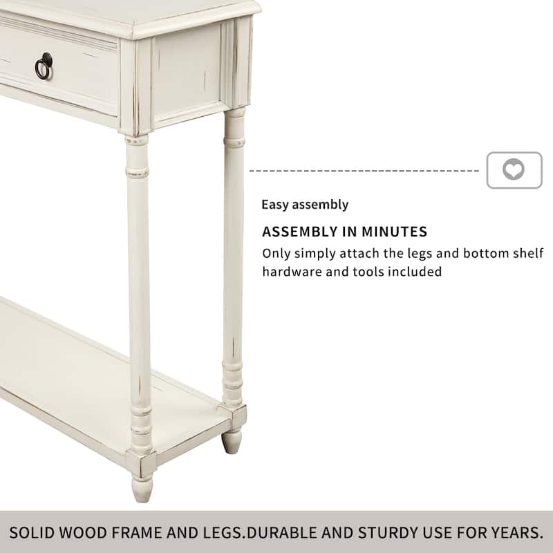 Nestfair Solid Wood Console Table with 3 Drawers and Shelf