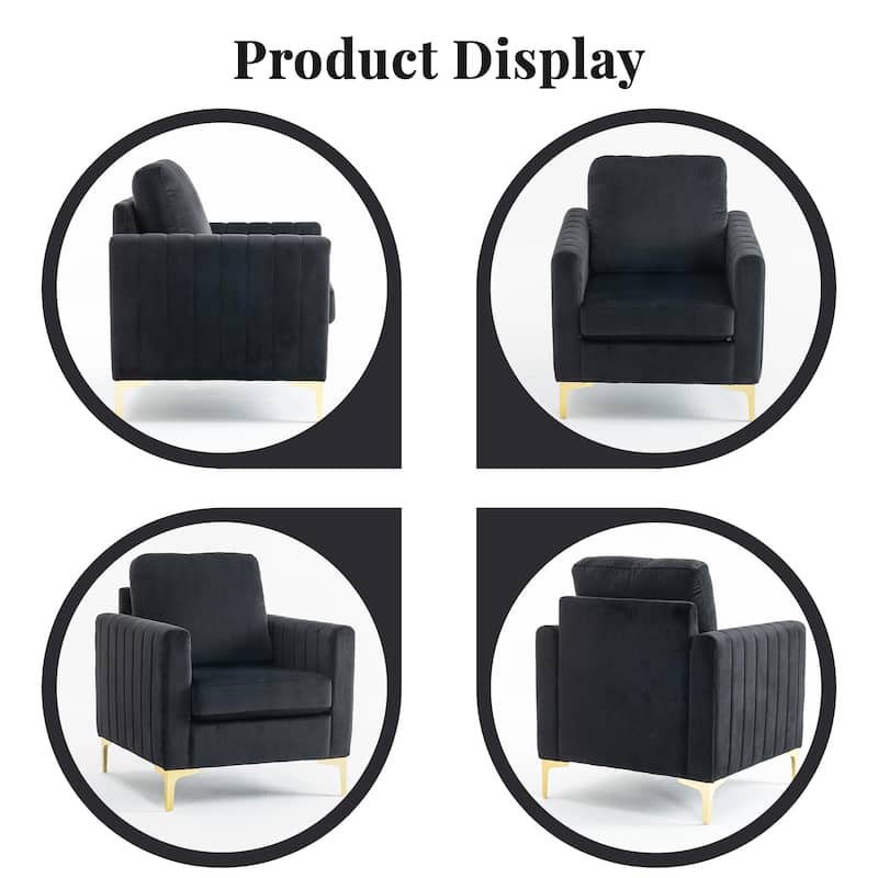 Modern Velvet Accent Chair for Living Room & Bedroom Comfy Reading Armchair with Gold Metal Legs