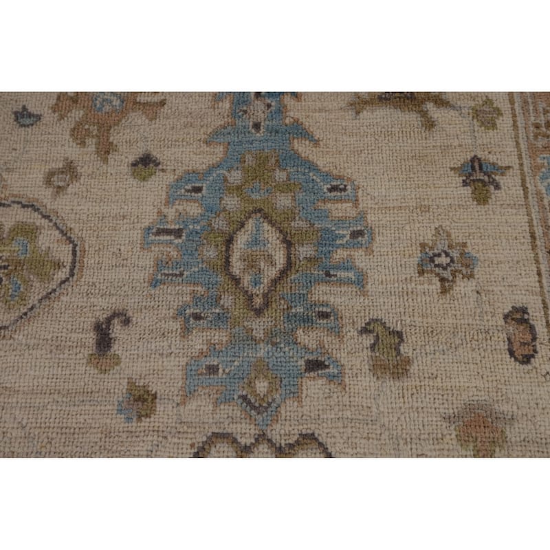 Vegetable Dye Oushak Turkish Area Rug Handmade Beige Wool Carpet - 6'3"x 8'11"