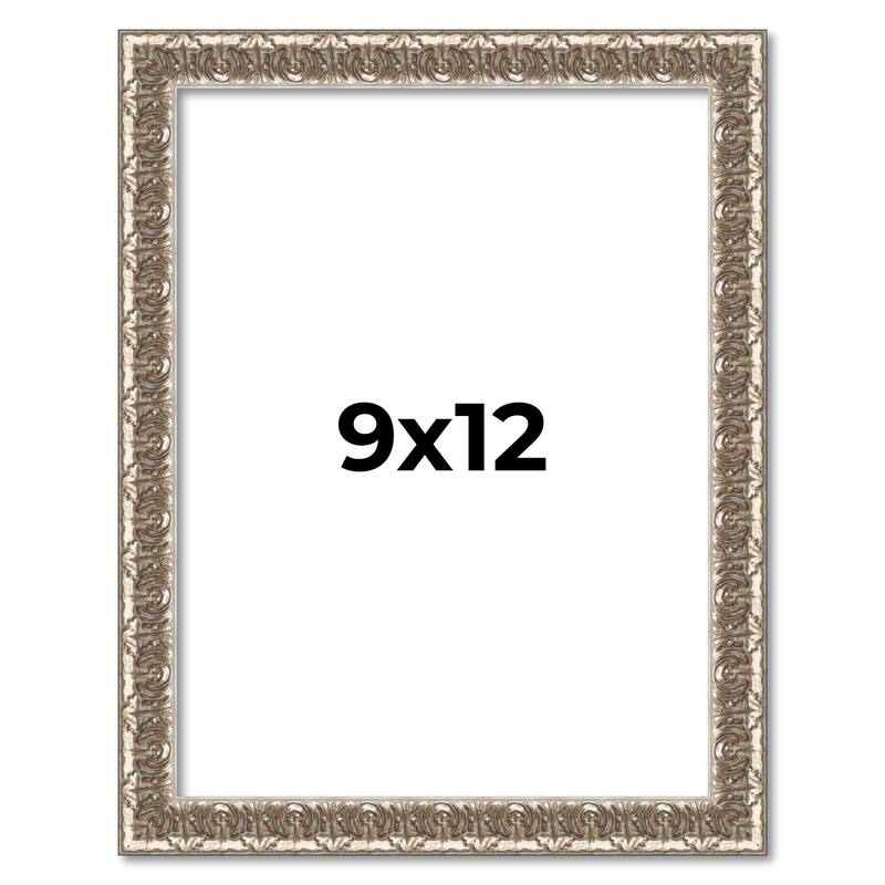 9x12 Frame Silver Versailles Ornate Solid Wood Picture Frame | 1 Inch