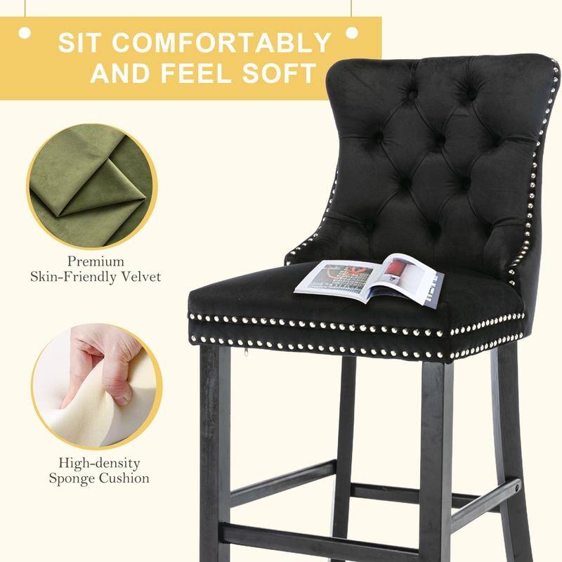 Contemporary Upholstered Velvet Barstools with Button Tufted Set of 2