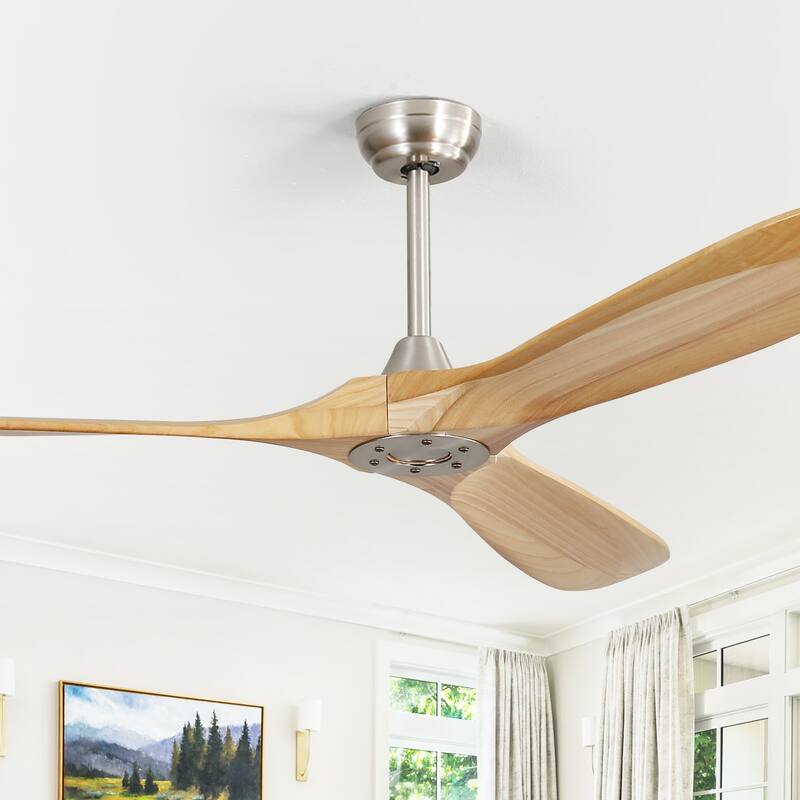 Sofucor 60 Inch Ceiling Fan No Light With Remote Control 3 Fan Blades Reversible DC Motor Timer Farmhouse - Remote Control - Nickel with Natural wood Blades