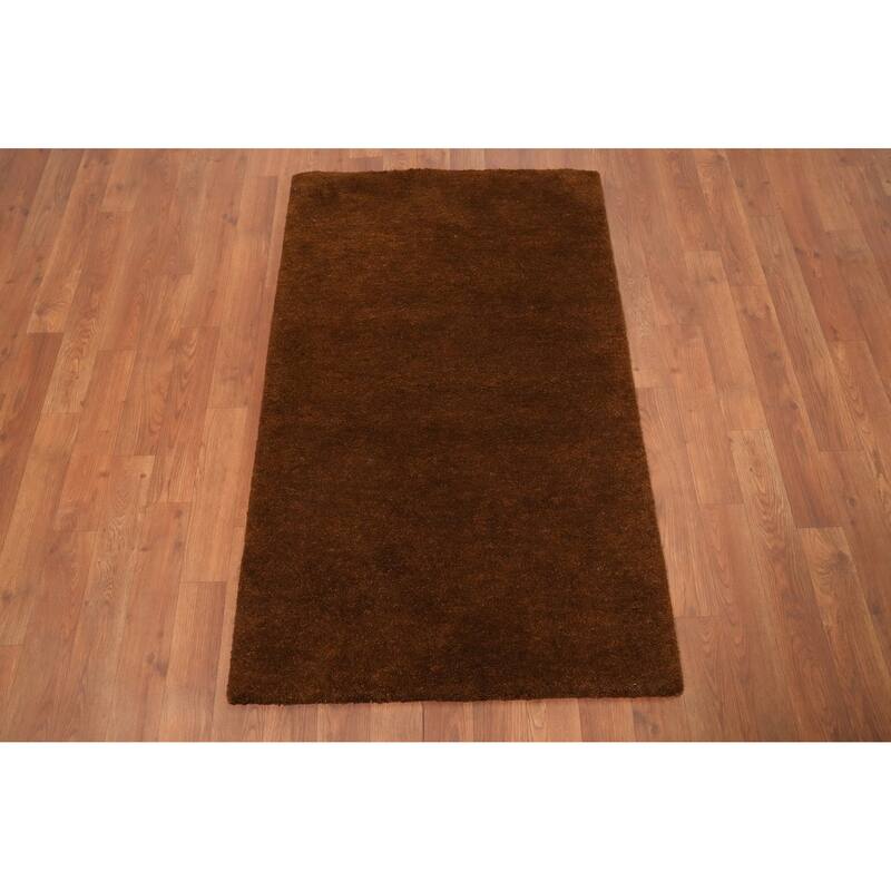 Hand Knotted Oriental 100% Wool Carpet Modern Solid Brown Gabbeh Area Rug - 3' 10'' X 2' 5''