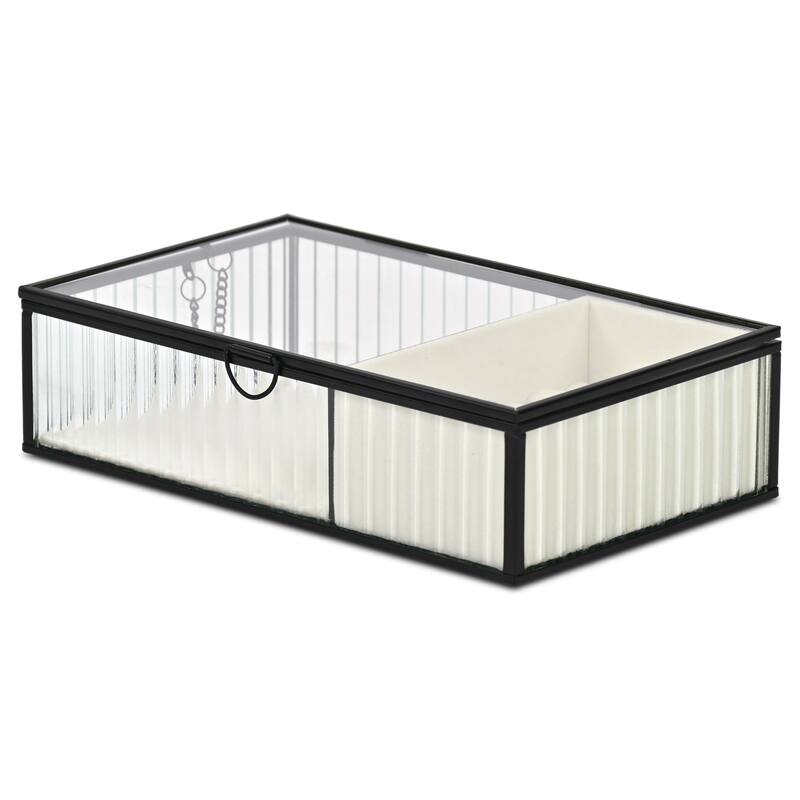 Verena 9.75" Glass Jewelry Box with Two Padded Compartments - N/A