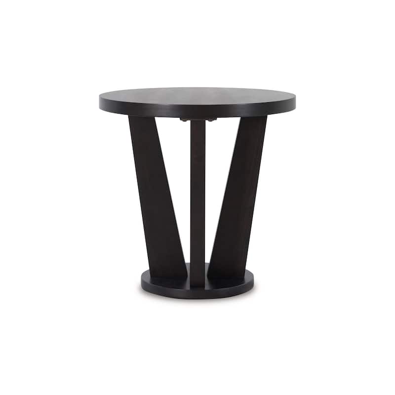 Chloe Side End Table, 24 Inch Round, Angled Pedestal Base, Dark Brown