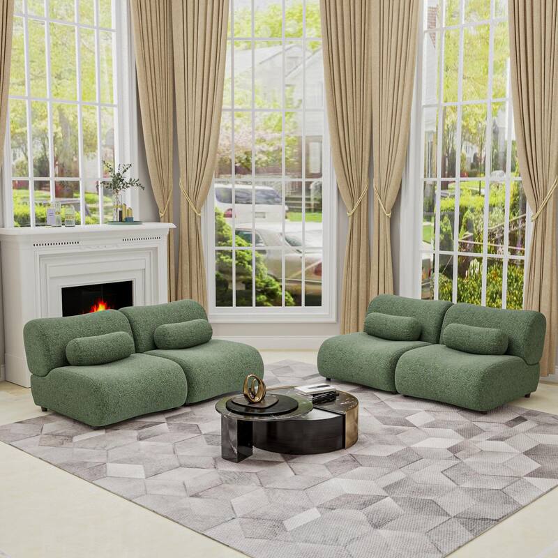 Chenille Modular Sectional Sofa Set, 4-Seater with Reclined Back