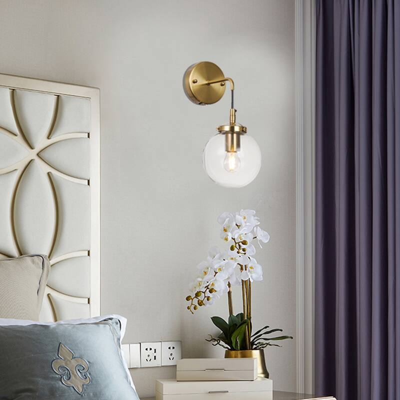 1 Light Gold Frame Wall Sconce with Glass Shade