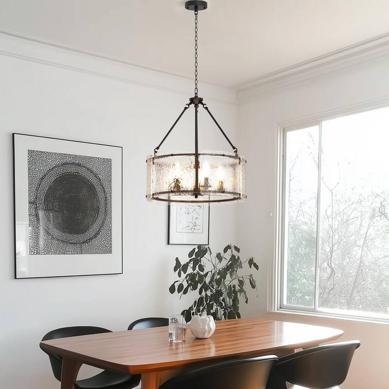 YANSUN 5-Light Branch Chandelier, E12 Base, Curved Glass Shades, No Bulbs - Black