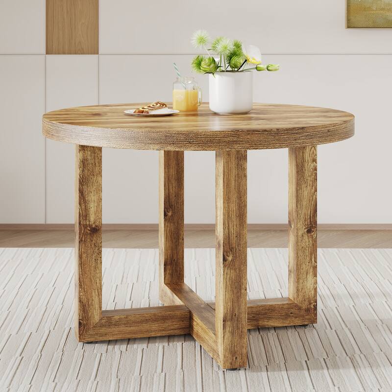 A modern and practical circular dining table. Made of MDF tabletop and wooden MDF table legs