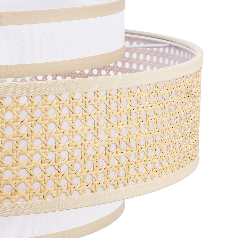 GetLedel 5-Light Tiered Drum Chandelier with Hand-woven Rattan Shade - 24"