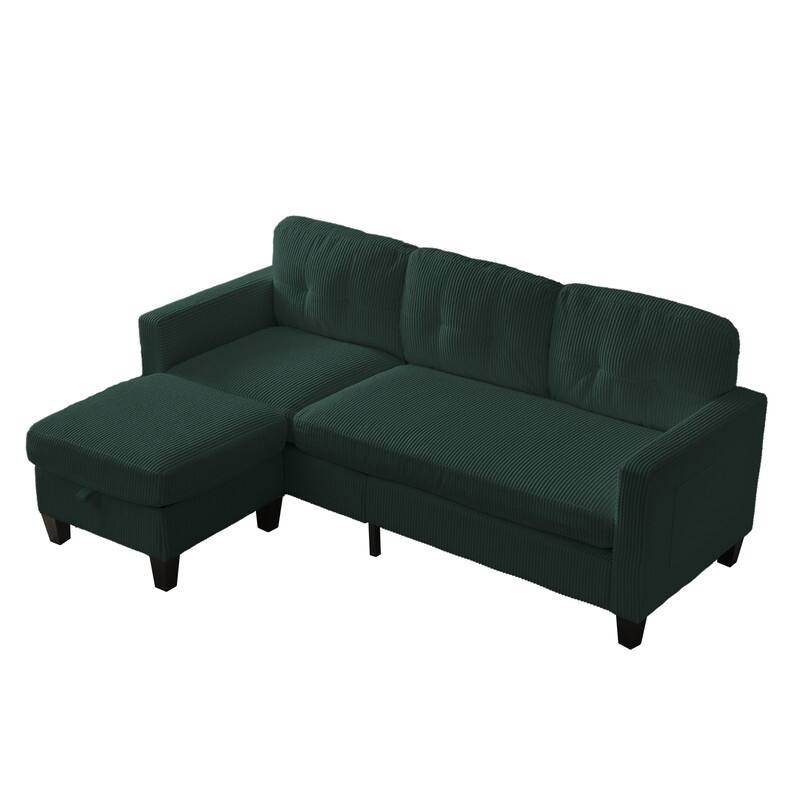 Mixoy 76'' L-Shaped Small Sofa Couch,3-Seater Corduroy Sectional Sofa with Storage Ottoman