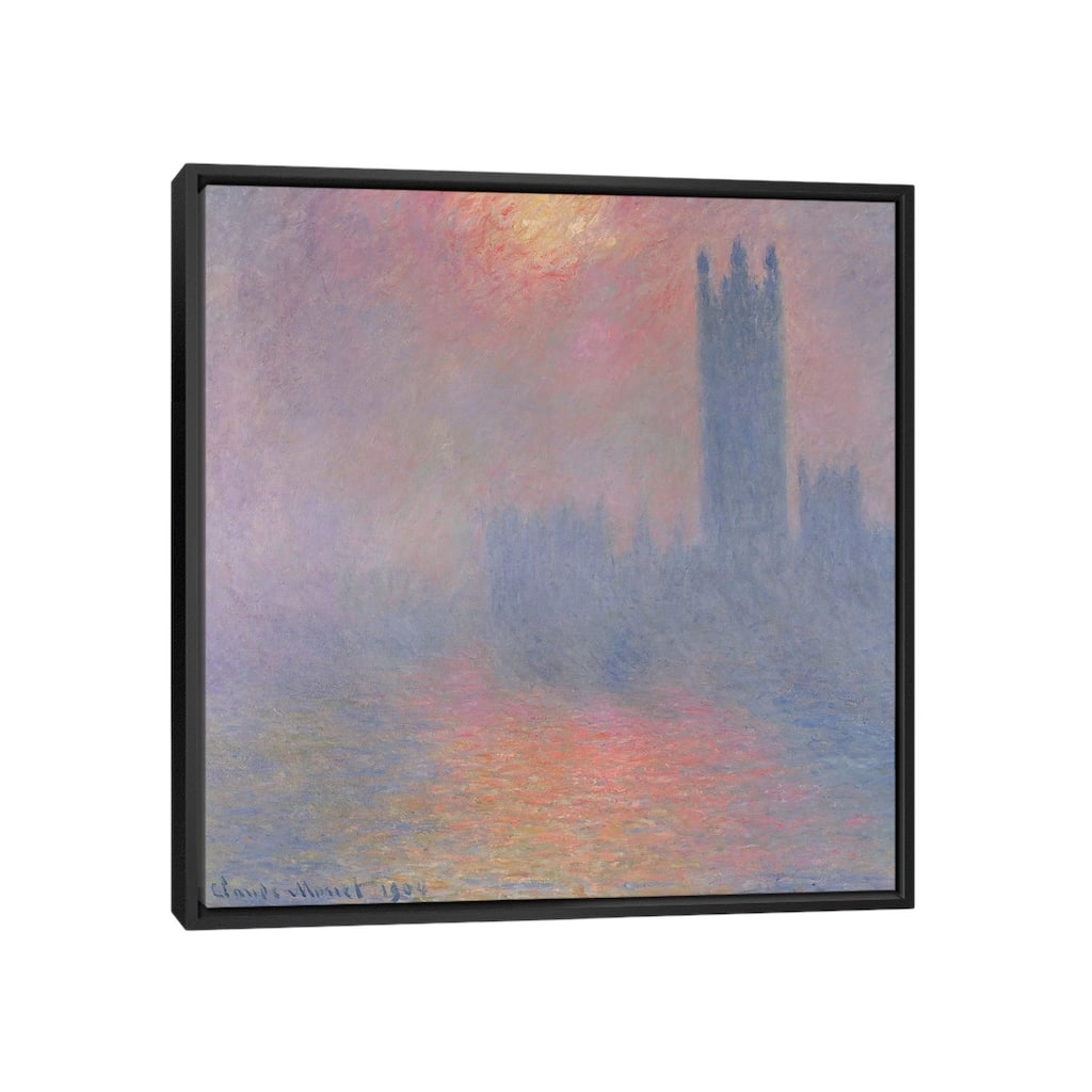 iCanvas "The Houses of Parliament, London, with the sun breaking through the fog, 1904 " by Claude Monet Framed Canvas Print