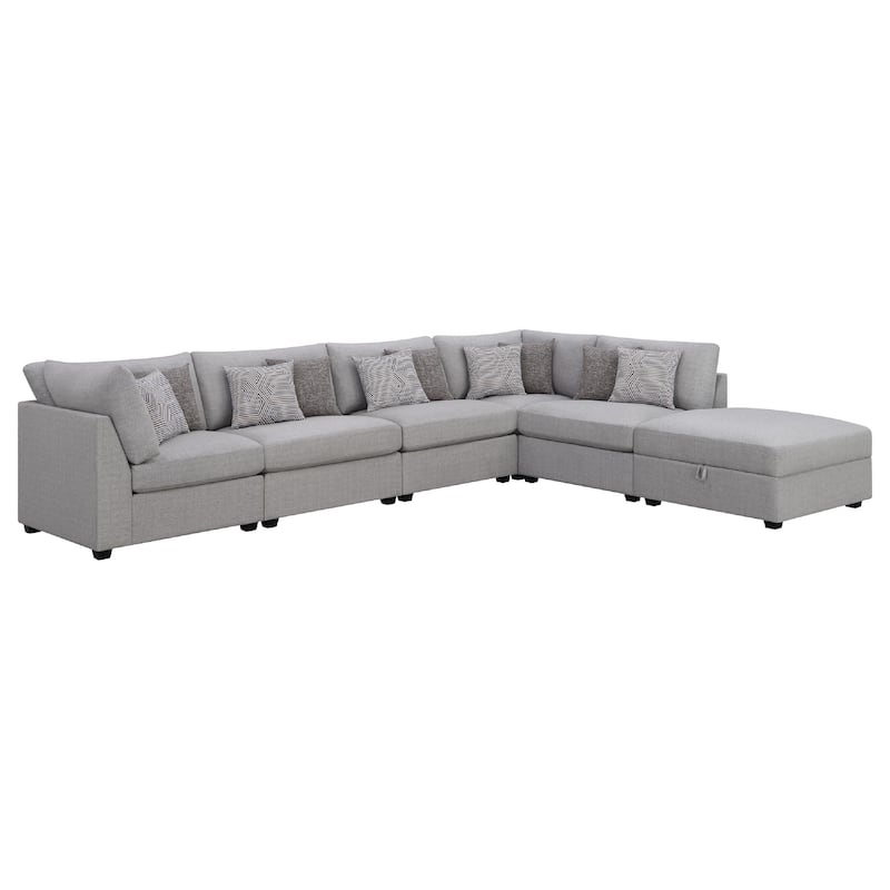 Cambia 6 Piece Modular Sectional Sofa with Ottoman, 10 Pillows, Gray