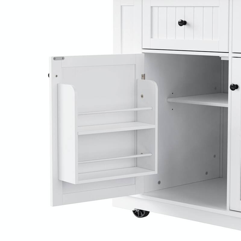 48" Rolling Kitchen Island with Drop Leaf, Power Outlet & 2 Bar Stools, Storage Cart with Drawers & Racks