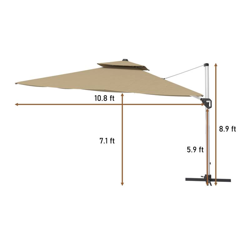 11FT Patio Umbrella Outdoor Square Double Top Umbrella with Base