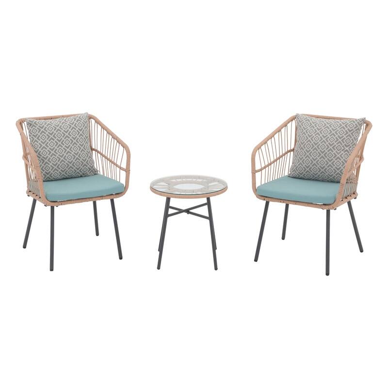 Green 3-Pc Patio Set,Wicker Chairs & Glass Table