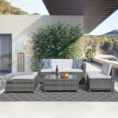 5-Piece Outdoor Wicker Sofa Patio Sectional Set