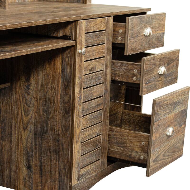 Home Office Computer Desk with Hutch,Dark brown
