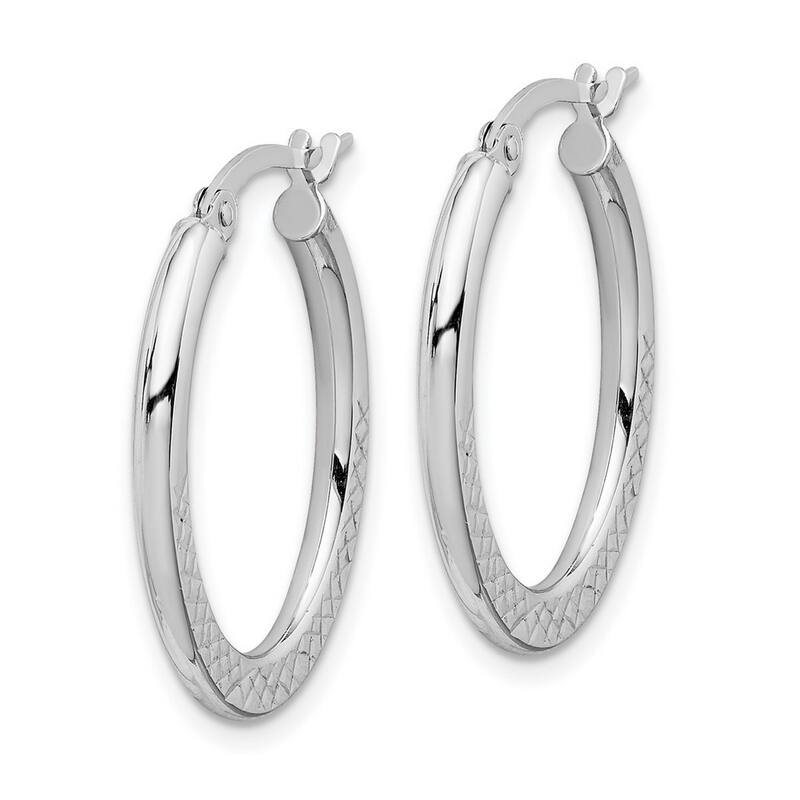 Curata 14k White Gold 19x2mm Textured Oval Hoop Earrings