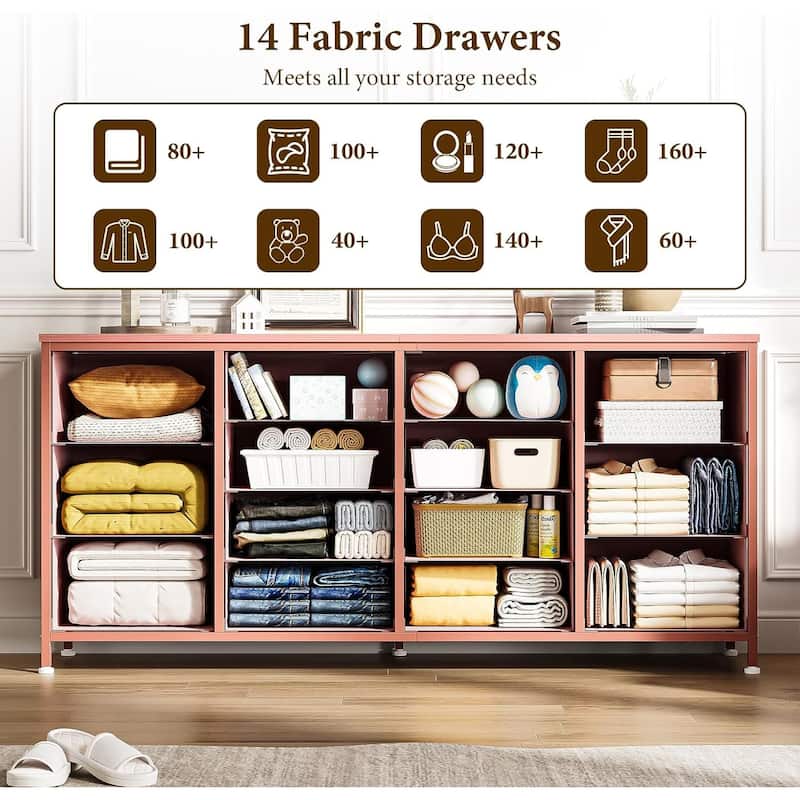 14 Drawer Dresser, 63 Inch White Dresser TV Stand
