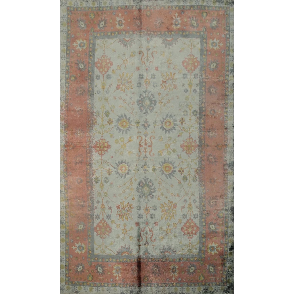 Hand Knotted Oriental Viscose Silk Carpet Transitional Floral Greys & Charcoal Oushak Area Rug - 8' 0'' X 4' 11''