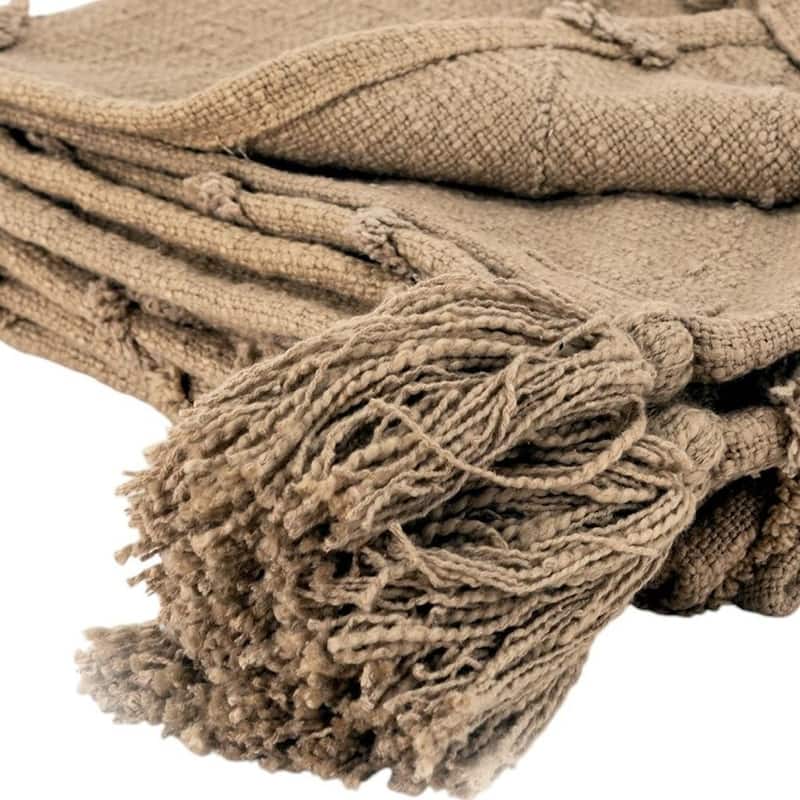 HomeRoots 50" X 60" Brown Cotton Woven Geometric Throw Blanket with Tassels
