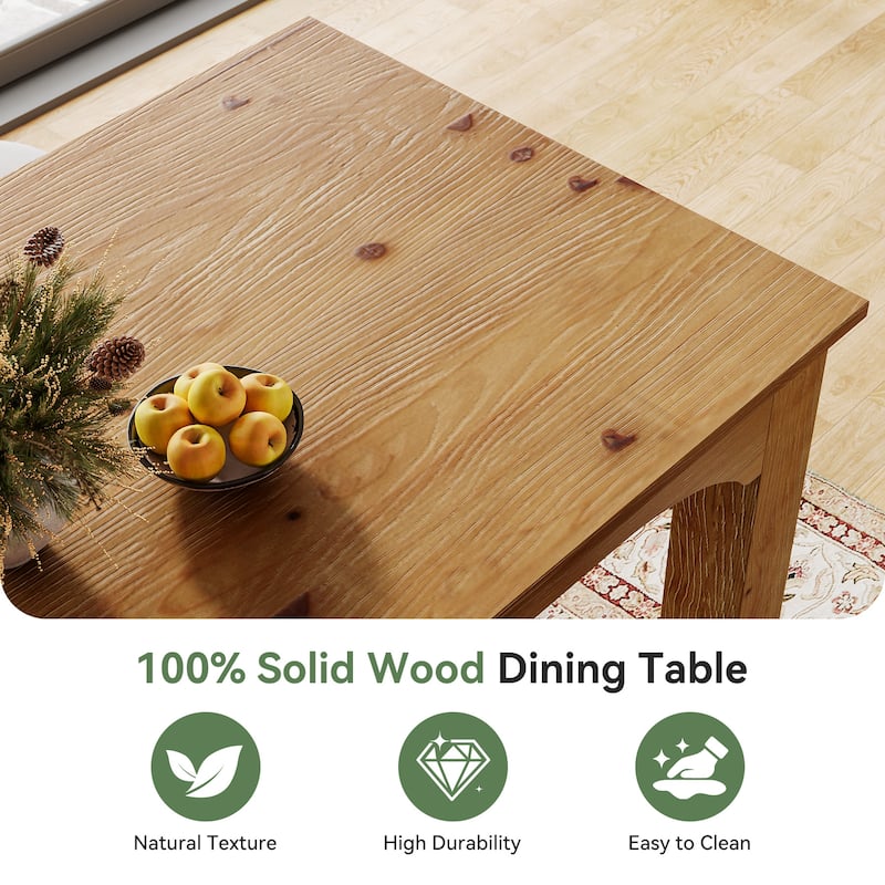 Solid Wood Dining Table, 78.7" Long Rectangular Kitchen Table for 6-8 People - 27.56" D x 78.74" W x 29.53" H