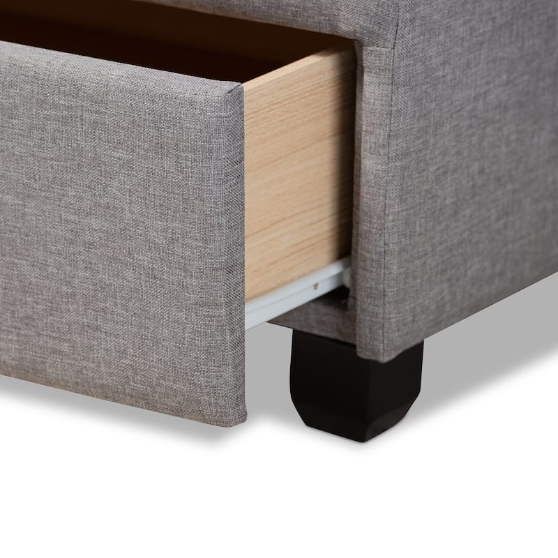 Queen Size Storage Bed with Drawers - Fabric Upholstered Platform Bed Frame - Grey, 2 Drawer