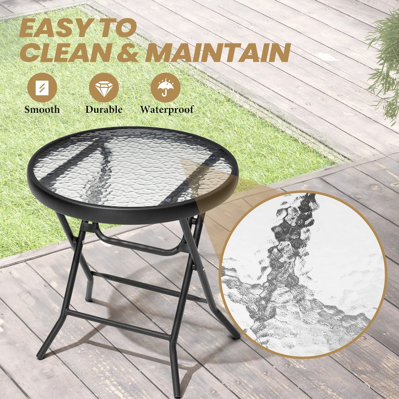 Crestlive Outdoor Side Table Patio Small Folding Table with Tempered Glass Table Top